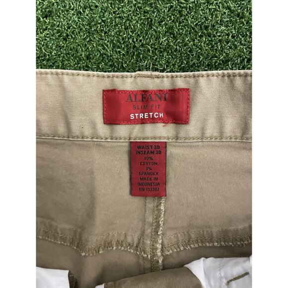ALFANI MEN'S PANTS BROWN SIZE 30X30 SLIM FIT STRETCH STRAIGHT KHAKI CASUAL CHINO - Picture 4 of 6
